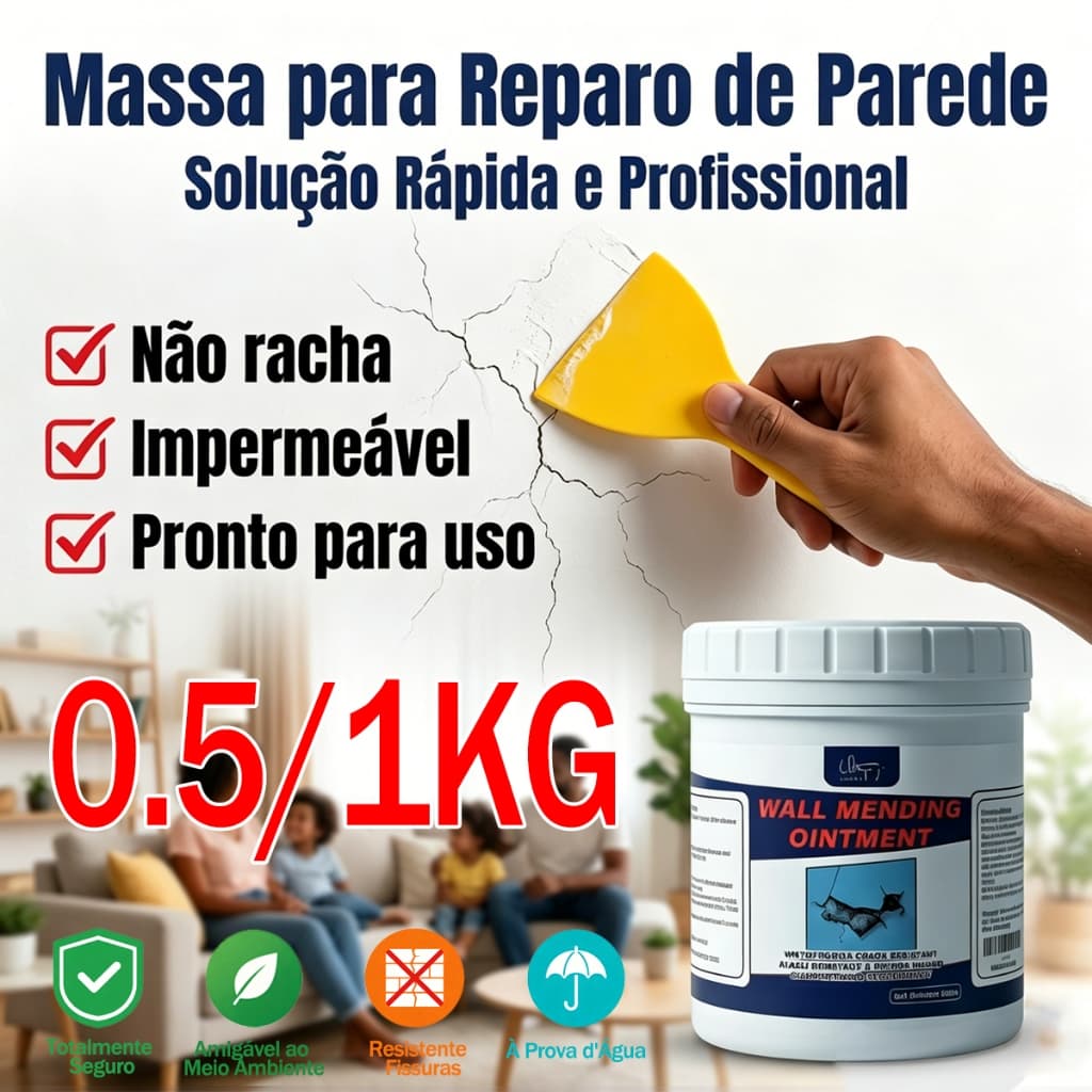 Massa Reparadora de Parede 0.5/1KG - Não Racha, Impermeável, Pronto Uso - Ideal para Reparos Domésticos