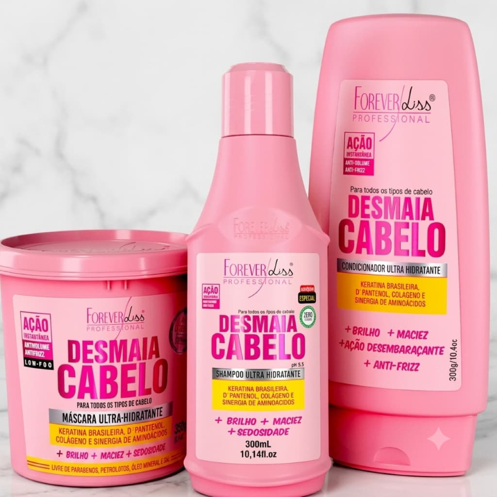 Desmaia Cabelo Kit Especial Forever Liss Shampoo + Máscara + Condicionador Profissional