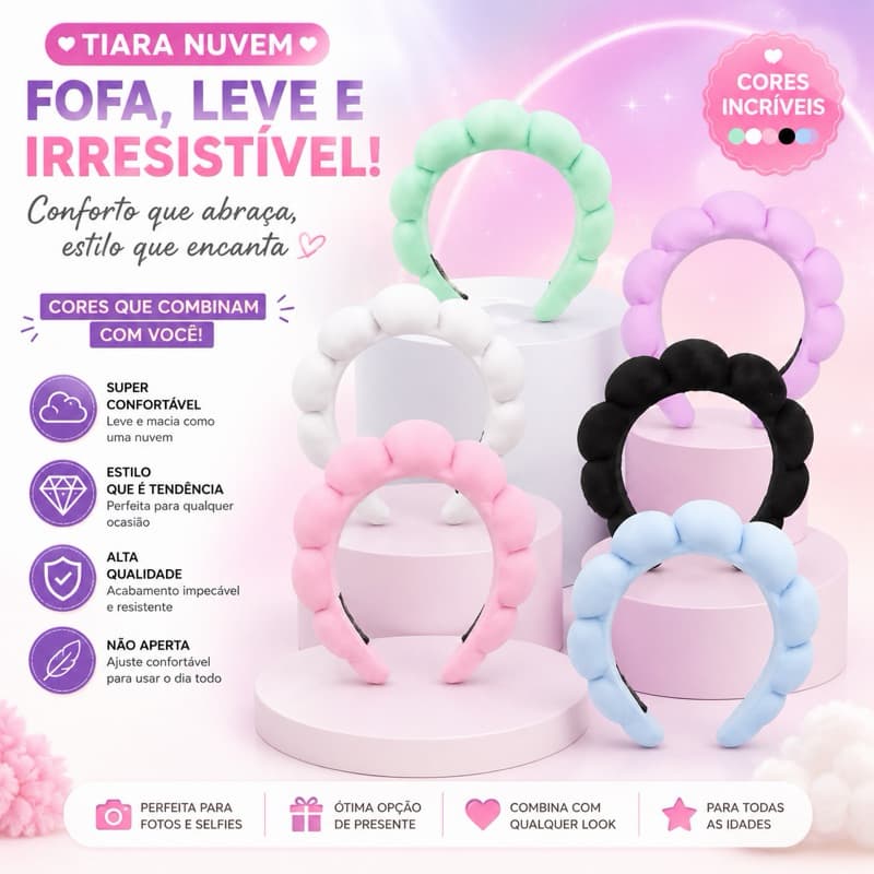 Tiara Nuvem Para Skincare Maquiagem Faixa De Cabelo