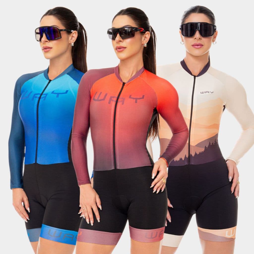 Macaquinho Macacão Ciclismo Feminino Manga Longa Inverno Bike Pedal Forro Gel D1000 Ciclistas Roupas