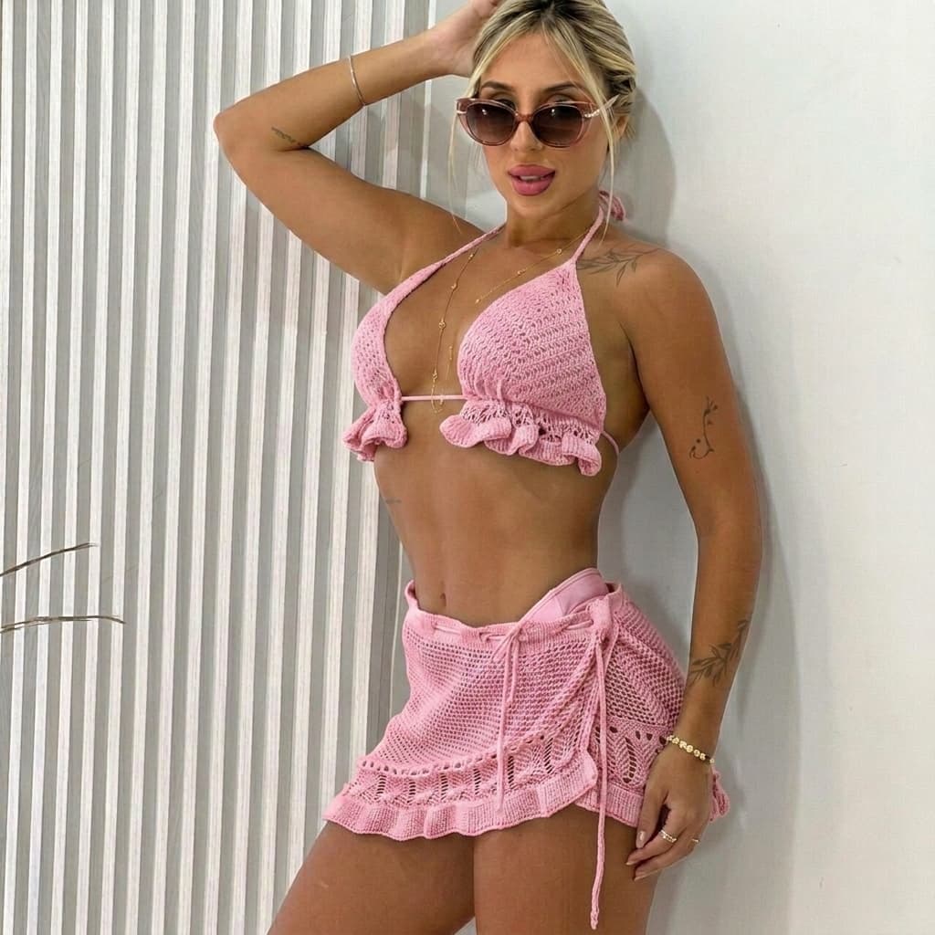Saída de Praia Saia Crochê Tricot Moda Praia Verão do P ao GG