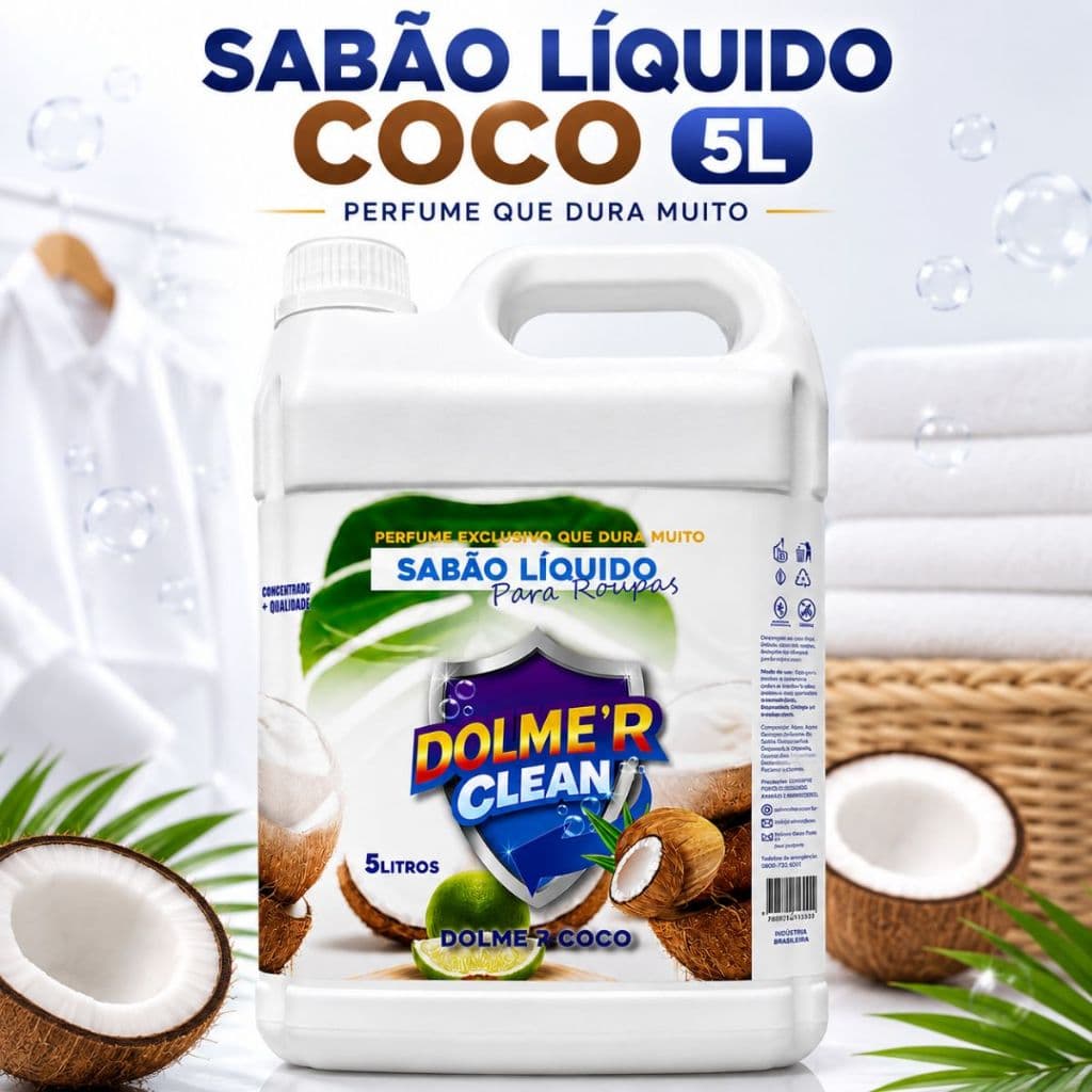 Sabao Liquido De Coco Lava Roupas Limpeza Eficiente 5L