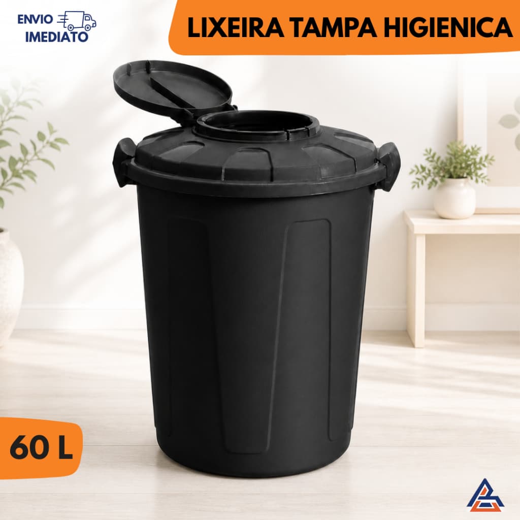 Lixeira 60 Litros Cesto multiuso Tampa e Trava Higiênica Lixeira Grande Prédio Escola Edifícios Coleta Seletiva
