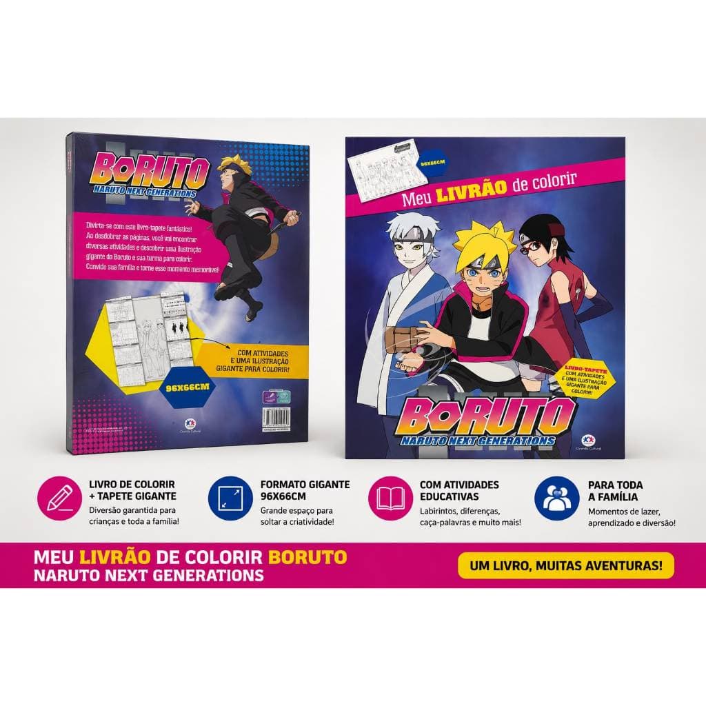 Boruto Livro de Colorir Gigante Com Atividades Educativas Presente Infantil Naruto