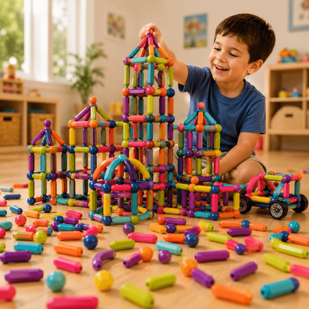 Blocos De Montar Magnéticos 136 Peças Brinquedo Educativo Infantil De Montar Construção