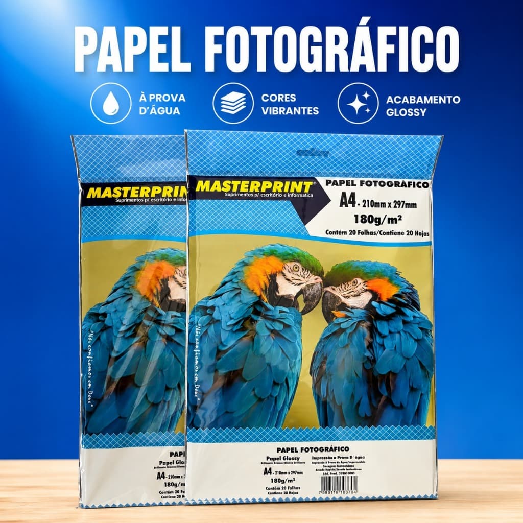 Papel Fotográfico Masterprint Glossy A4 180g - Á Prova D'água, Secagem Rápida Papel Fotográfico Alta Resolução