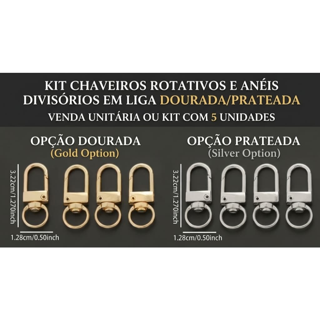 Mosquetão De Liga Rotativo 3,2cm Dourado Prateado Kit ou Unidade