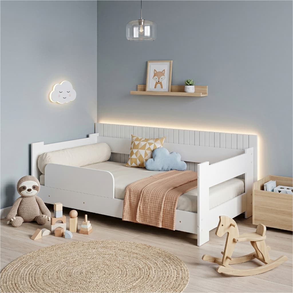 Cama Montessoriana Baby com Grade de Proteção Ideal para Transição Infantil - Branco