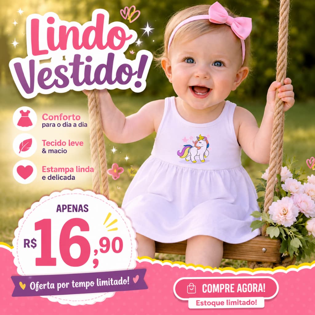 Vestido Infantil Bebê Regata Algodão Branco Estampas 1 a 3 anos