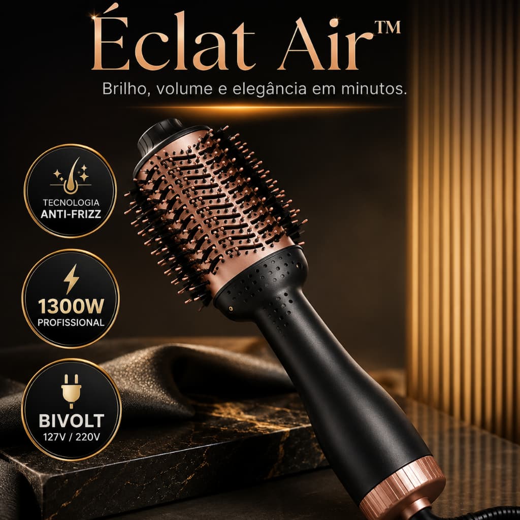 Escova Secadora Profissional 1300W Bivolt 4 em 1 Alisa Seca Modela Anti Frizz Éclat Air™