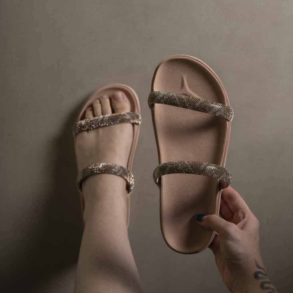 Sandália Feminina Papete Birken Strass Glam Brilhosa Confortável