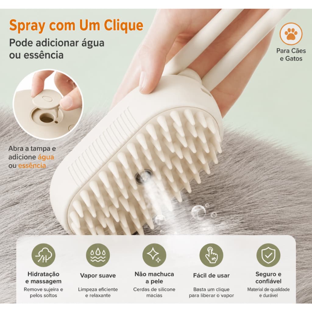 Escova A Vapor Para Gatos Cães 3 Em 1 Escovas Elétricas De Pêlos Pentes De Massagem OFF White