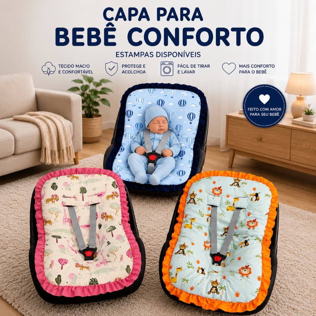 Capa Para Bebê Conforto MT Acolchoada Macia Menino e Menina