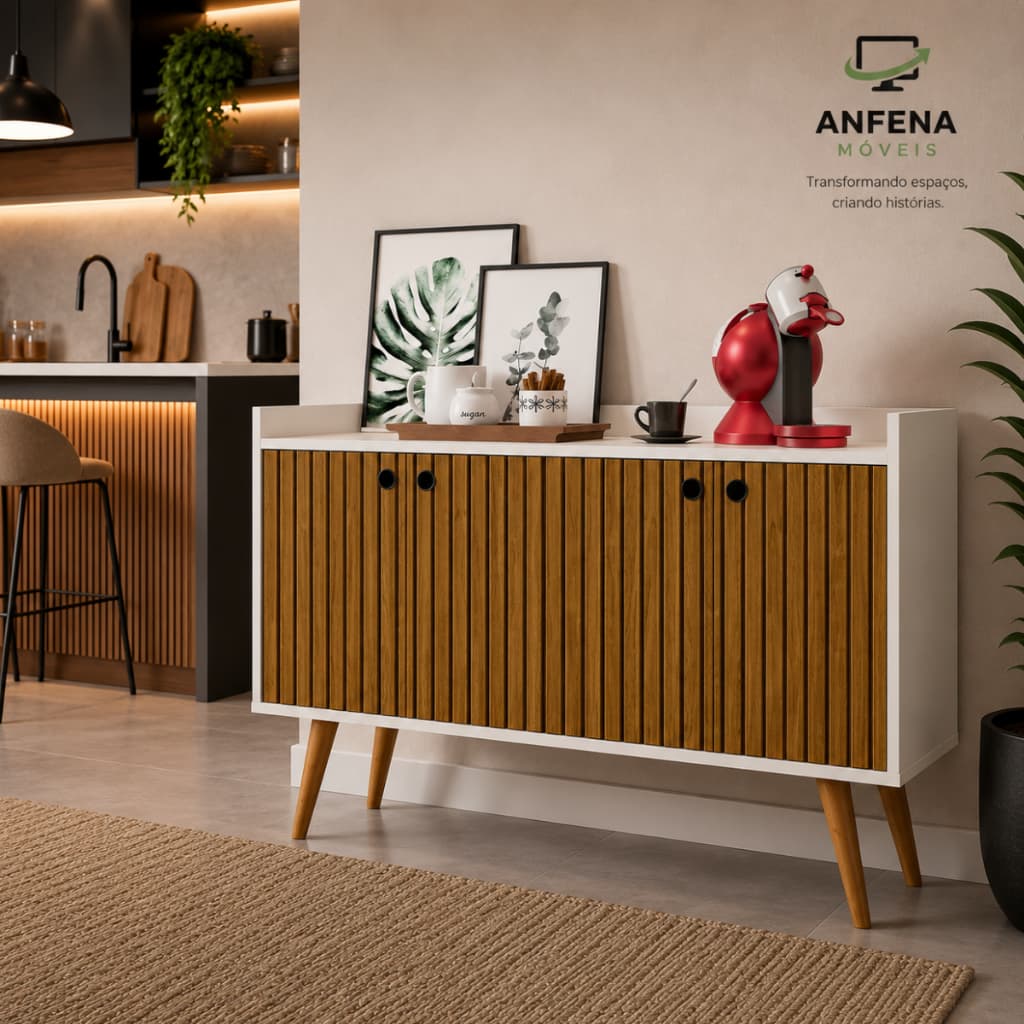 Aparador Cantinho do Café Retrô 4 ou 2 Portas Buffet Organizador para Cozinha e Sala Design Vintage Pés Palito