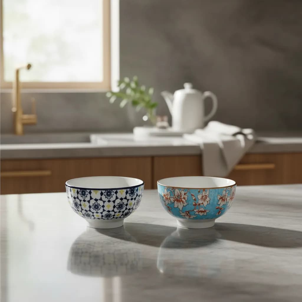 Kit 2 Mini Bowl Porcelana 250ml Lumatê Decor Abstrato