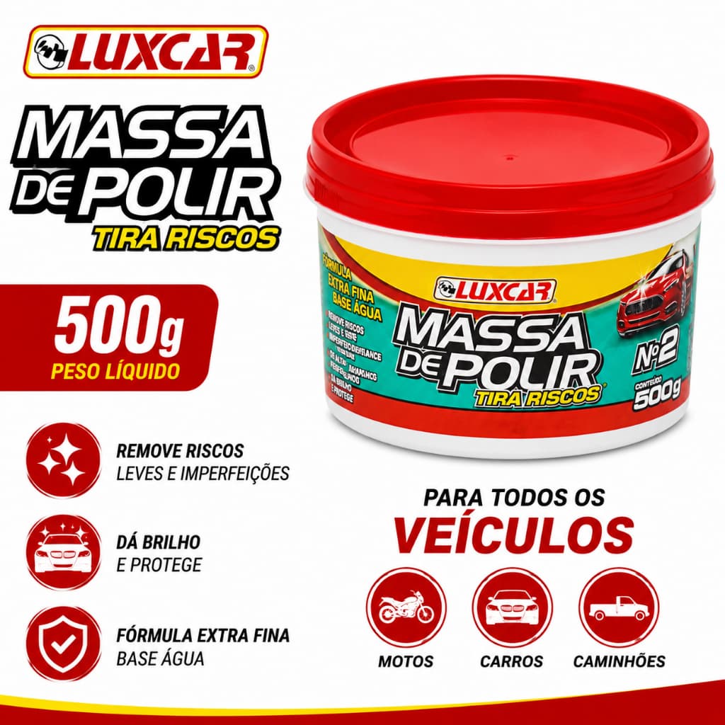 Massa de Polir Tira Riscos Luxcar 500G Automóveis Limpeza Revitalizador Carros Motos Caminhões