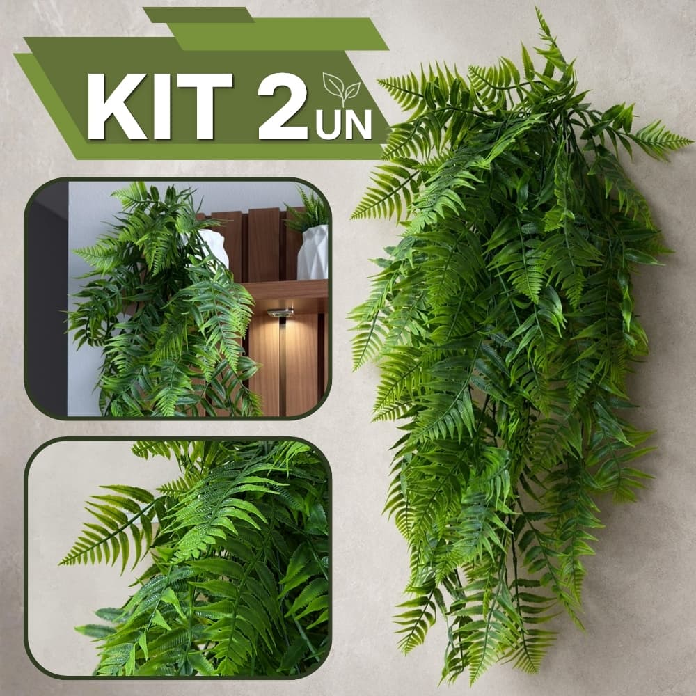 Samambaia Kit com 2 Unidades Artificiais 80cm Folhagem Realista
