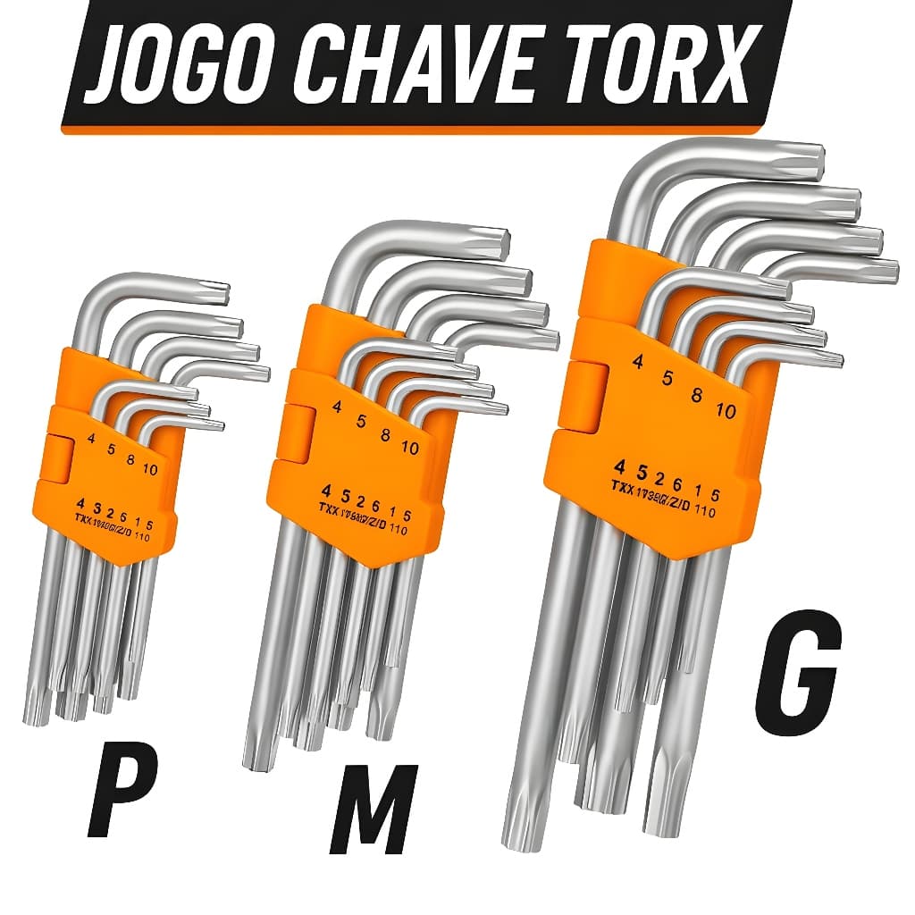 Jogo de Chaves Torx Tipo L - Aço Cromo Vanádio, 9 Peças, Ideal para Apertar e Afrouxar