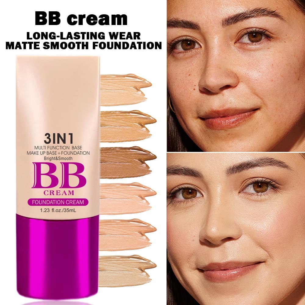 BB Cream Base Facial Líquida 3 em 1 Matte Longa Duração Cobertura Natural 35ml - QICIY