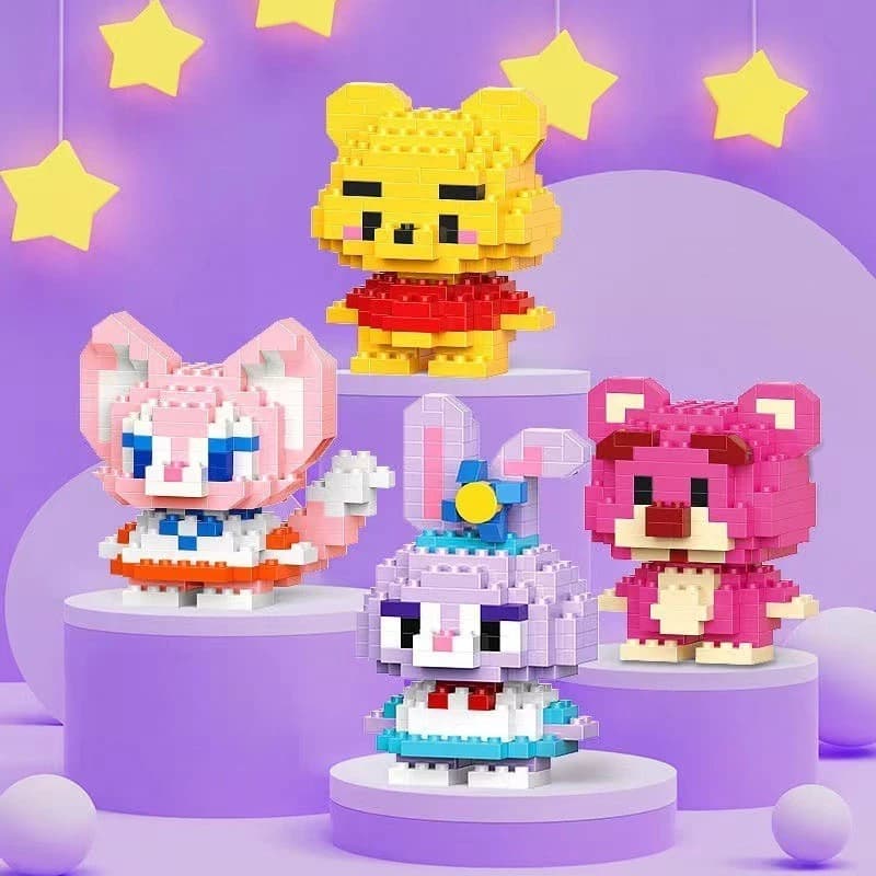 Animação desenho personagem bloco de construção partícula brinquedo montagem série quebra-cabeça adequado para crianças.