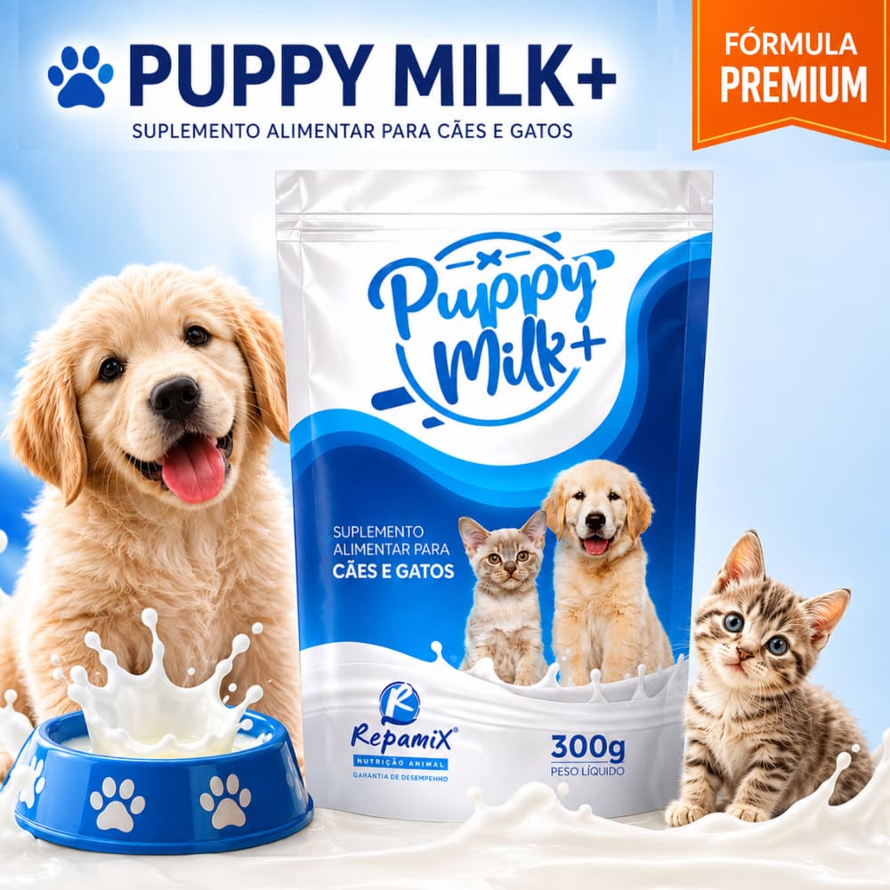 Leite Puppy Milk 300g Suplemento para Filhotes Cães e Gatos Recém Nascidos Leite em Pó