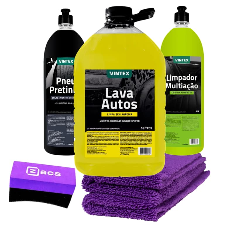 Kit Limpeza Carros Rendimento Vintex 5L Lava Autos + Multiuso