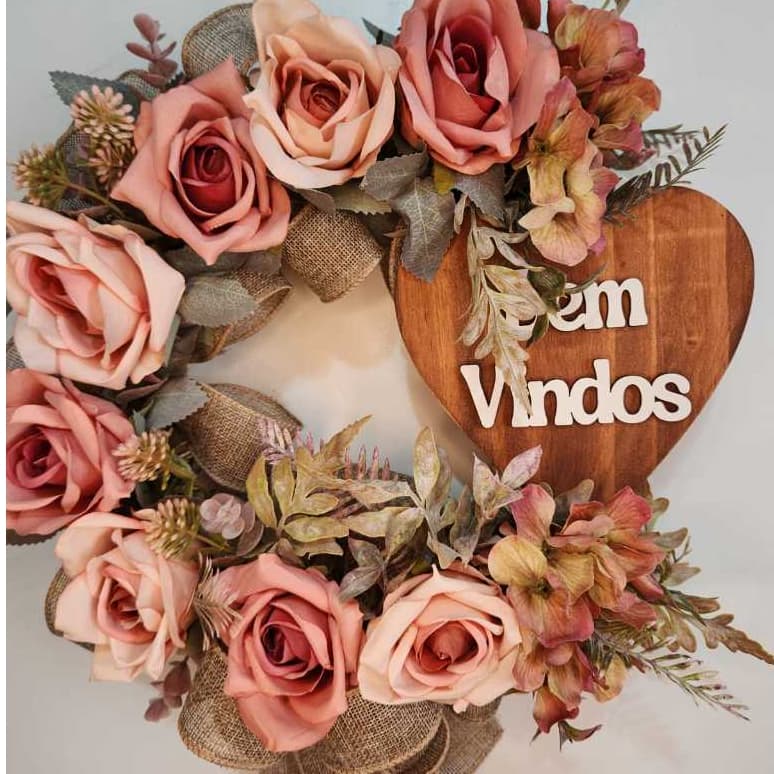 Guirlanda Floral Bem-Vindo Porta Decorada Coração Adorno Gra Decorações