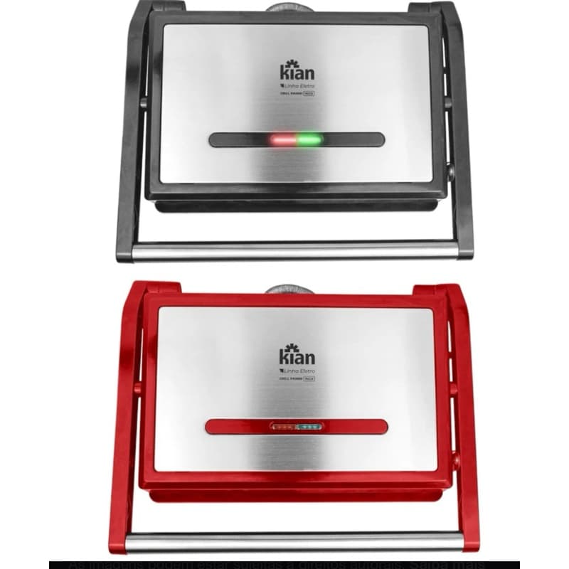 Sanduicheira Grill Kian Panini Inox 1200W Antiaderente Preto e Vermelho 127V