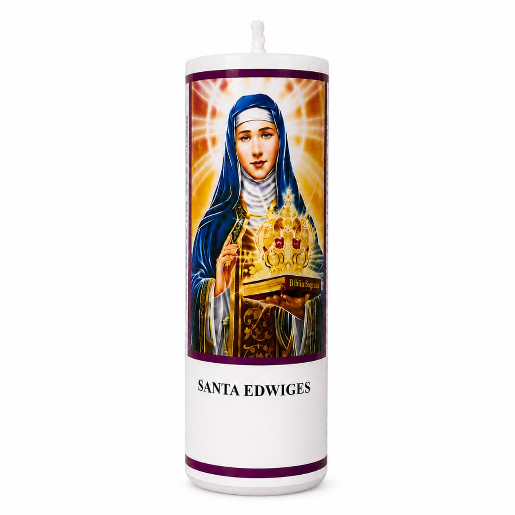Vela Votiva de Santa Edwiges, 7 Dias para Simpatia e Oração, Premium 15x5cm, 257g