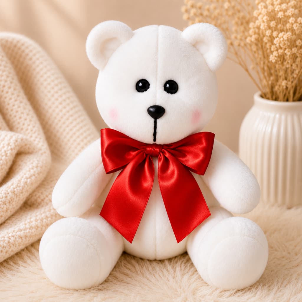 Urso de Pelúcia Ted Com Laço de Cetim Brinquedo Criança e Bebê, Presente e Decoração