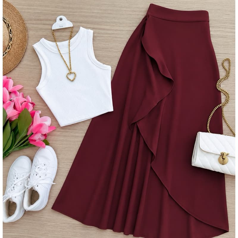 Saia Envelope Midi feminina pareô envelope duna longa transpassada