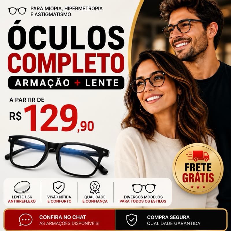 Óculos de Grau Completo Com Lente Antirreflexo Armação Inclusa