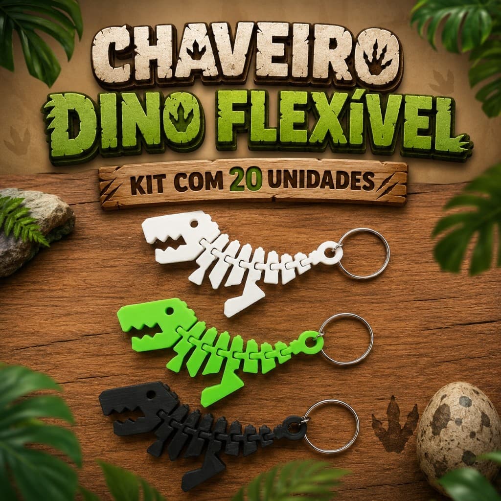 Chaveiro Flexível Dinossauro TRex, Articulado, Lembrancinha Brinde Acessório festas criança