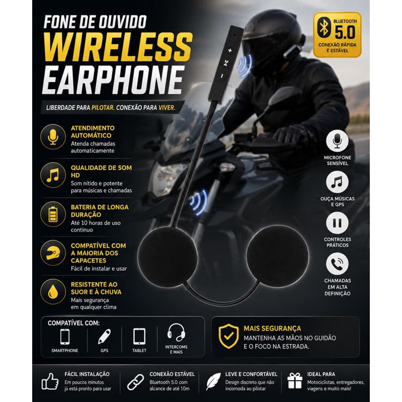 Fone de Ouvido Bluetooth MT02 - Sem Fio, Anti-Interferência, Microfone Integrado
