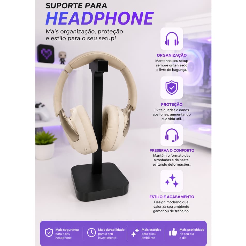 Suporte Gamer de Mesa para Headset Organizador Setup