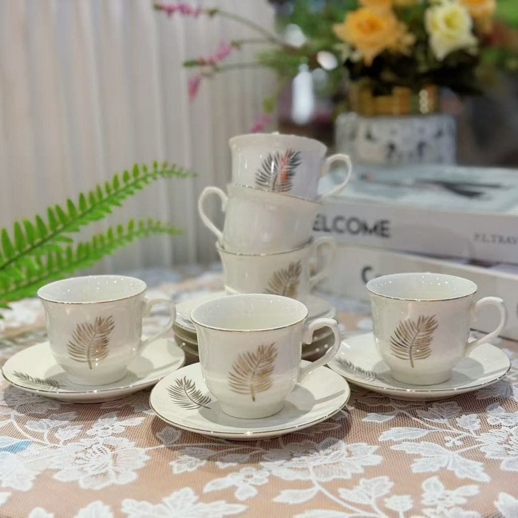 Kit Xicaras Com Pires Para Cafe 12 Pcs Porcelana Branca Luxo Presente para o Dia das Mães