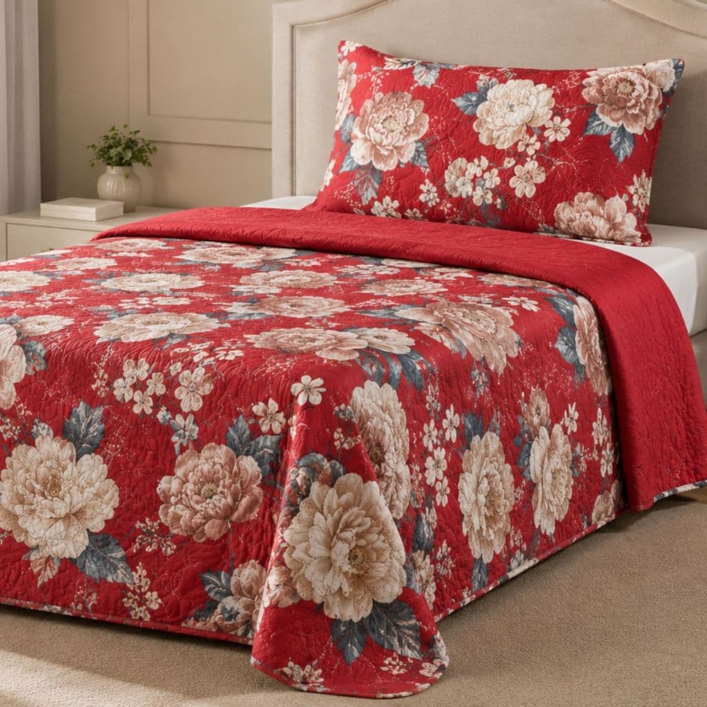 Colcha Solteiro 2 Peças Estampadas Roupa De Cama 2,30x1,60m Cobre Leito
