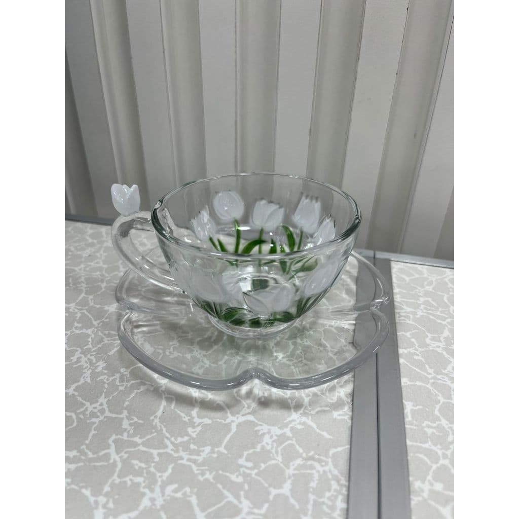 Jogo De Chá Tulipa. - Verde E Branco. - 210ml. - L'Hermitage