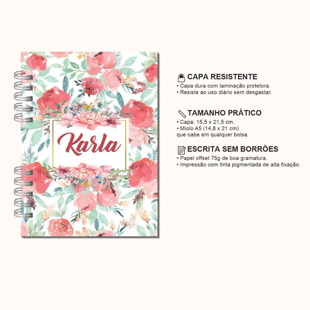 Agenda Personalizada Com Nome Capa Dura Permanente Começa Em Qualquer Mês A5 Floral Sábado E Domingo Completo