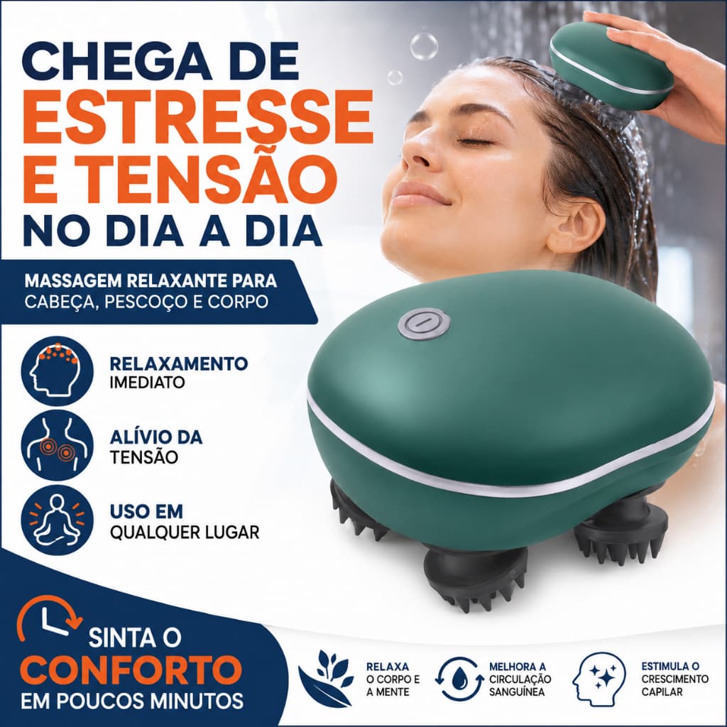 Massageador Elétrico Cabeça e Corpo Recarregável Massageador Capilar Couro Cabeludo 3 Velocidades