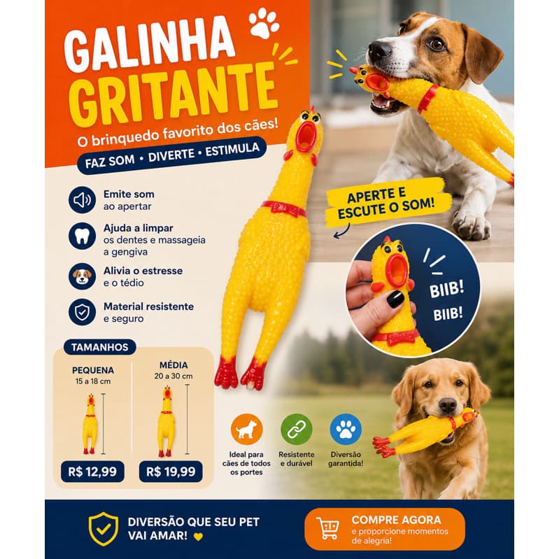Galinha Frango Faz Barulho diversão Mordedor Para Cachorro Brinquedo Macio Borracha Pet