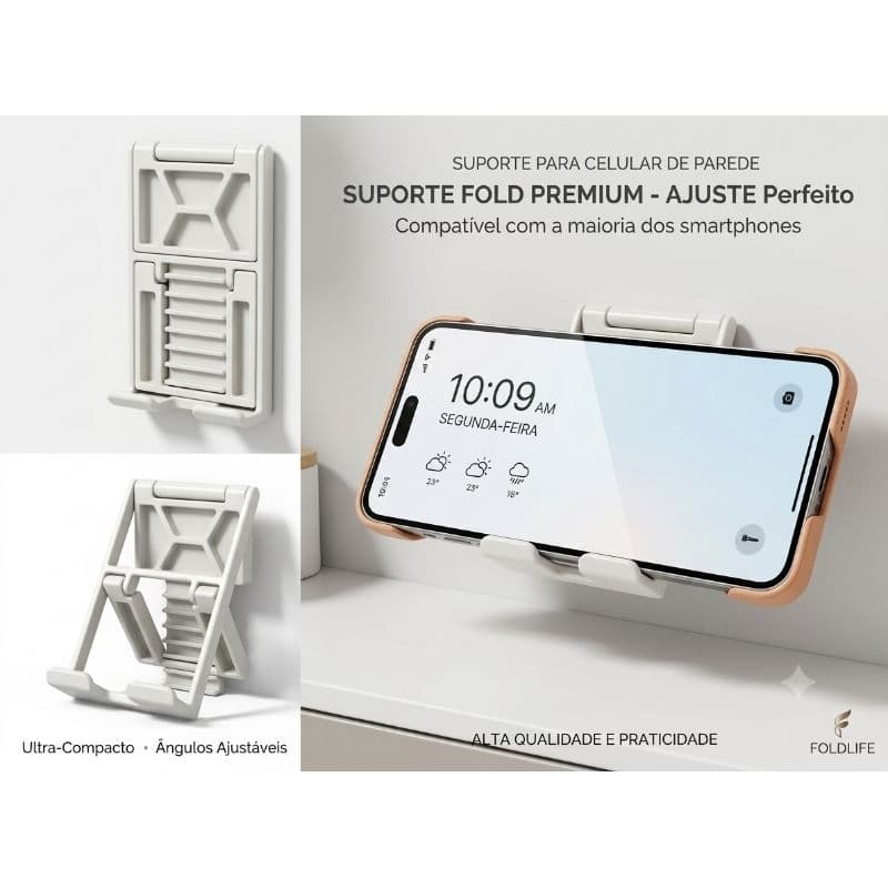 Suporte de Celular Para Banheiro Cozinha Multiuso Com Fita 3M Sem Furos Ajustável Dobrável