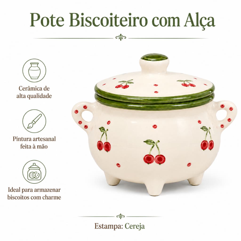 Pote Biscoiteiro Mantimentos Com Alça Cerâmica Artesanal Top Decorado Para Biscoitos Bolacha Bombons
