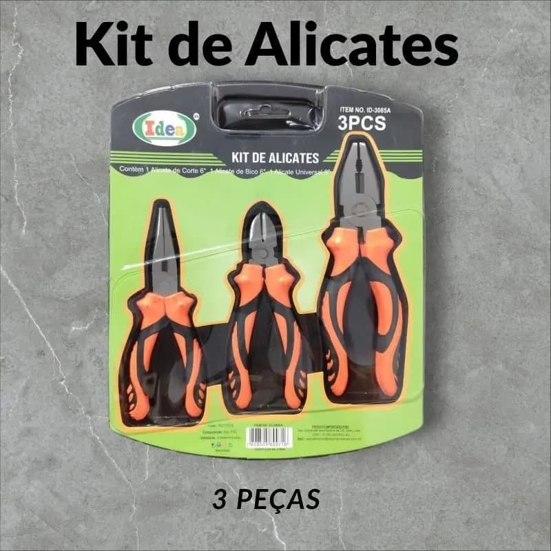 Kit Alicates Profissional 3 Peças Idea ''6 Pol Emborrachado Universal / Corte / Bico
