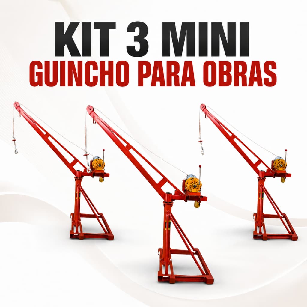Kit 3 Mini Grua Guincho Elétrico 1000KG Cabo 30 Metros Reforçado Obras com Embreagem 220v Bifásico