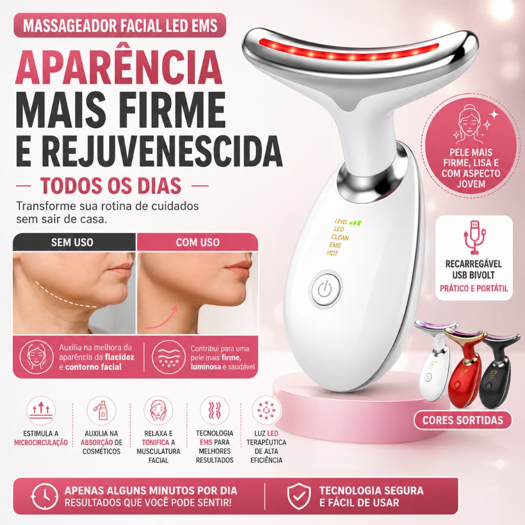 MASSAGEM FACIAL Bivolt  -  Led Aparelho Tratamento Com Luz Bivolt EMS - (Cores Sortidas)