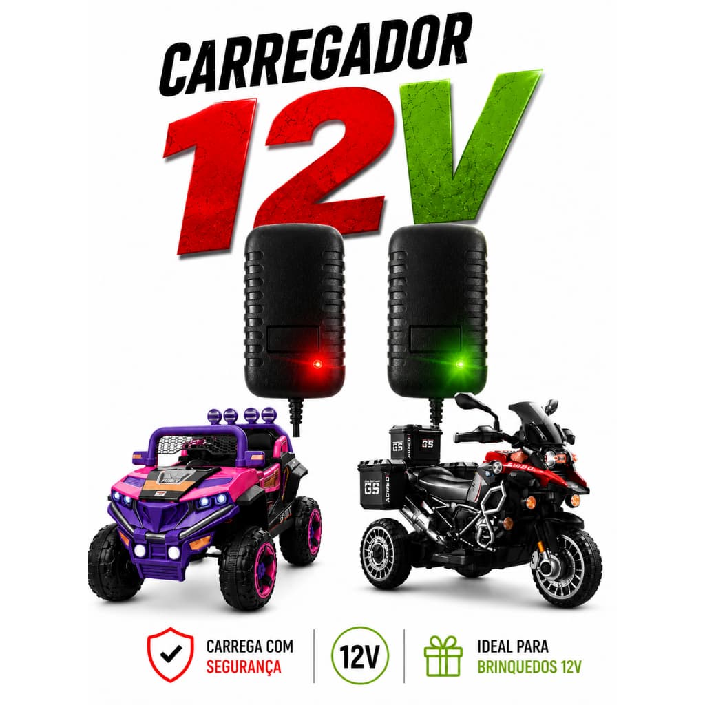 Carregador 12v para Motinha Elétrcica Infantil e Carrinho ORIGINAL