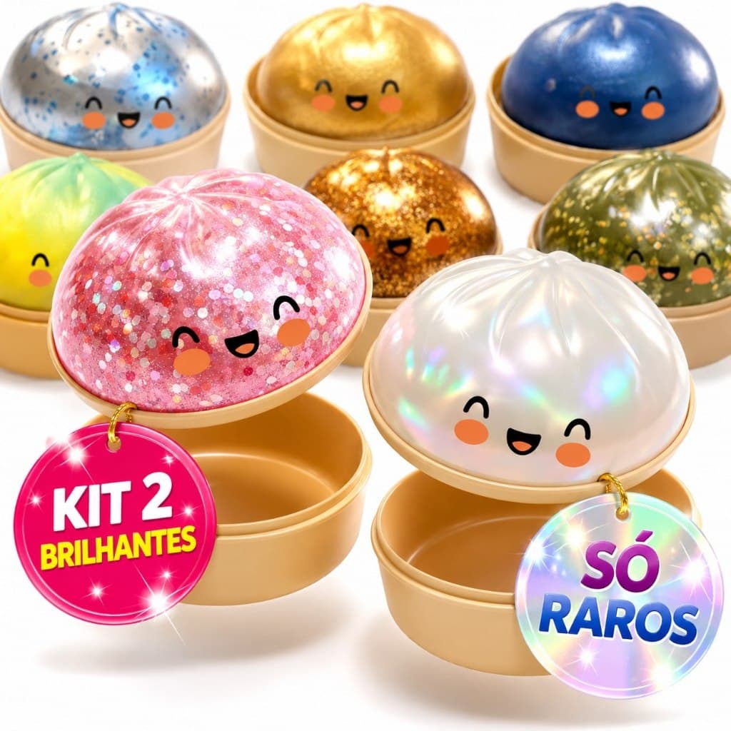 Kit 2 Taba Squishy Brilhante Glitter Raro Viral Tik Tok Pãozinho Bolinho Caixinha Surpresa