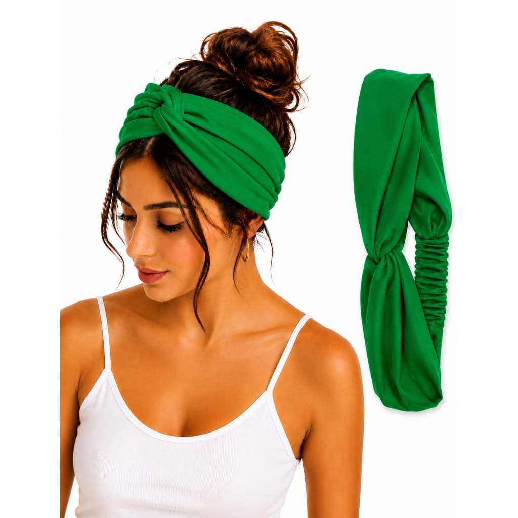 Faixa de Cabelo Verde Turbante Nó Torcido Feminina