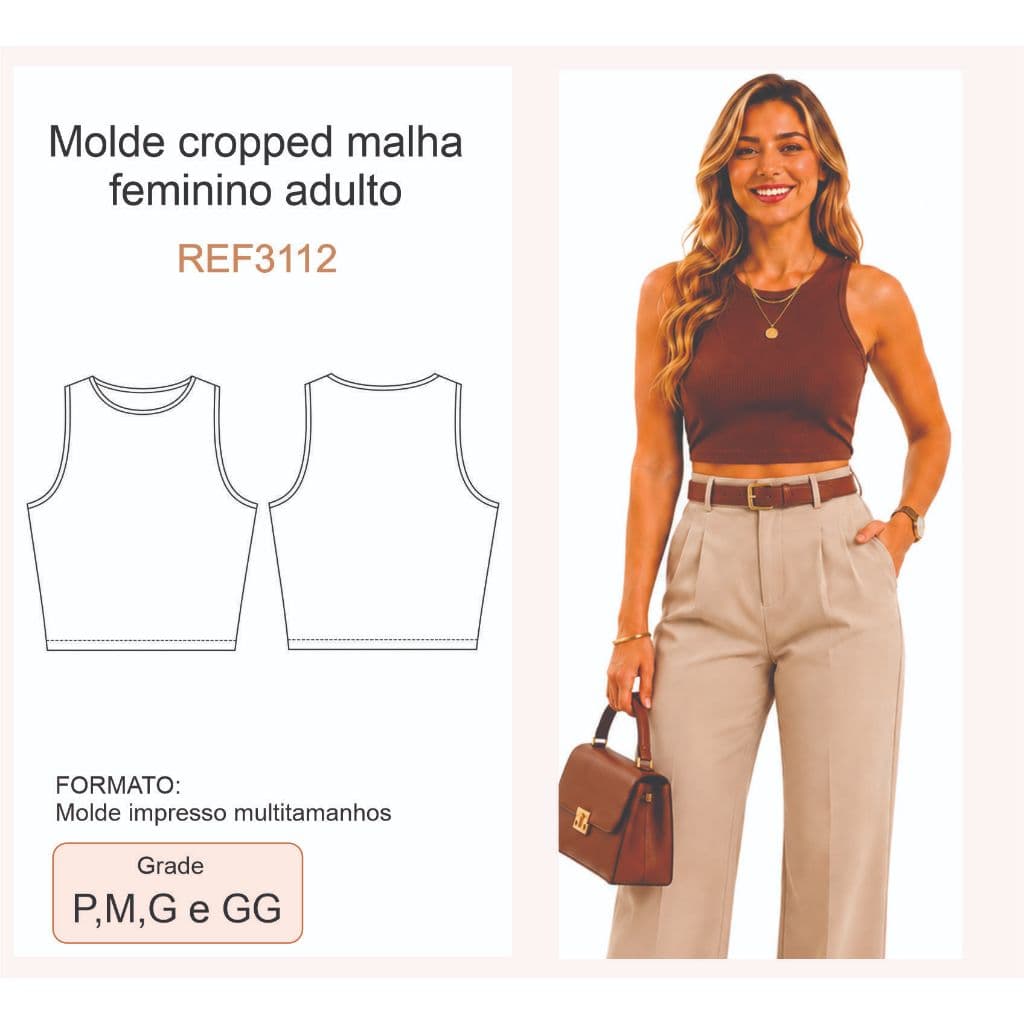 REF3112 molde cropped malha feminino adulto MULTITAMANHOS